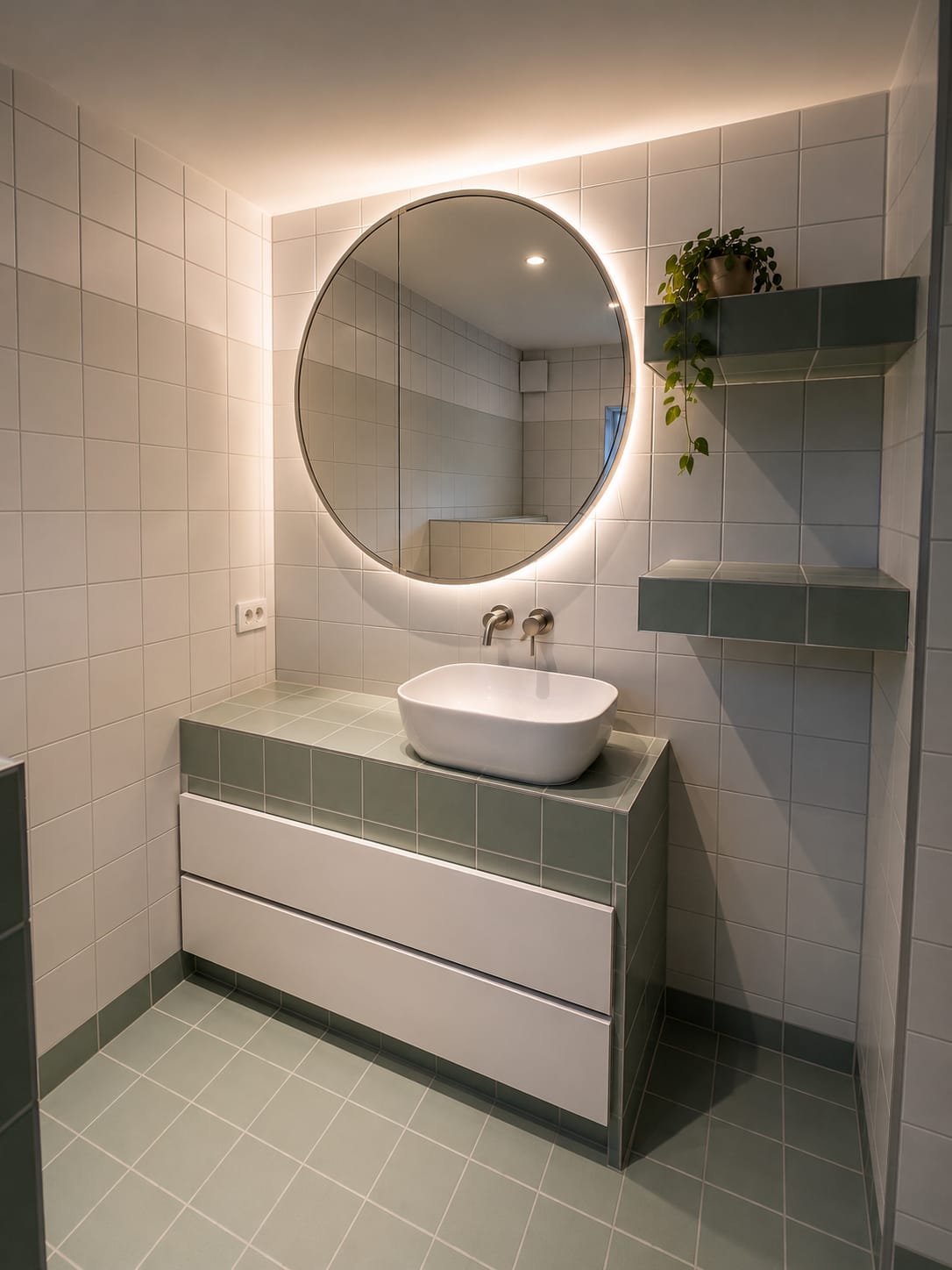 Badkamer renovatie met groene tegels in Rotterdam